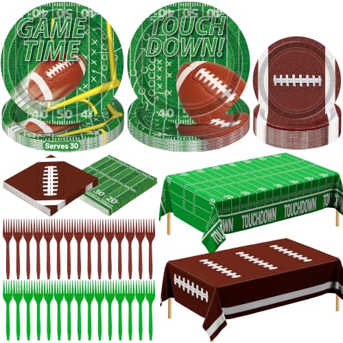122 Pcs Football Plates and Napkins Serves 30 Guests Football Table Cloth
