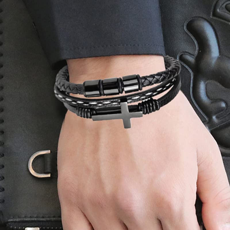 Pulsera cruz trenzada de cuero para hombre miniatura 6