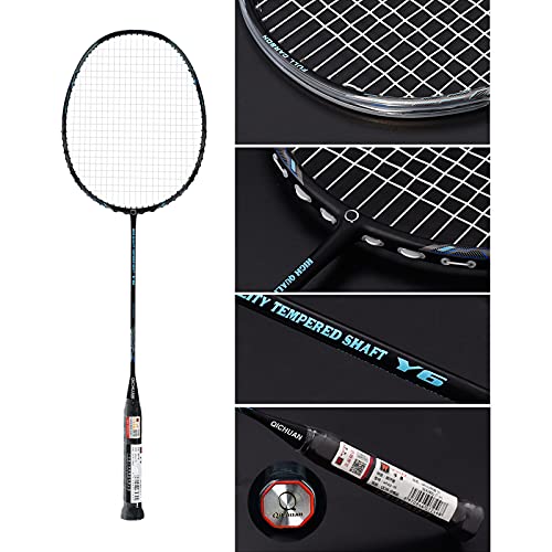 Foto von WHiZZ Sports Badmintonschläger Set 2 Spieler, Leichter Carbon Graphit Badminton Schläger + 2 Federbälle + 2 Griffbänder + 1 Tragetasche, Y5Y6 Schwarz+Weiß