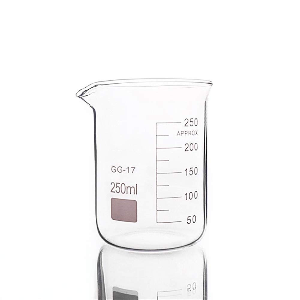 Suministros de laboratorio 6pcs Vaso de precipitados de vidrio de 250 ml en forma baja para escala de laboratorio de química Medición de laboratorio Suministros de oficina de educación espesada (Cap