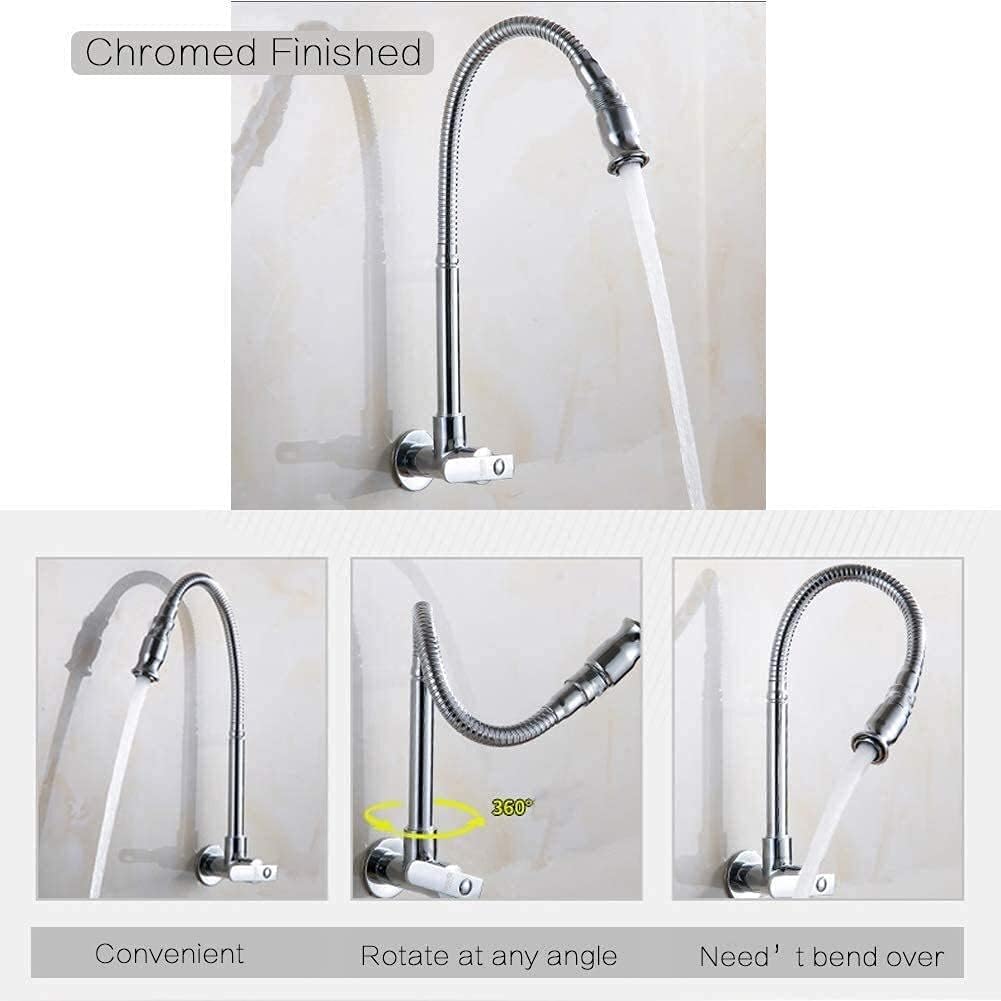 360Degree Rotatable Kitchen Faucet Single Cold Water Tap Flexible Neck for Bar/Sink DeckMounted Ideal for Home Garden and Outdoor Common Kitchen Sink Mixer Tape (Wandhalterung A)