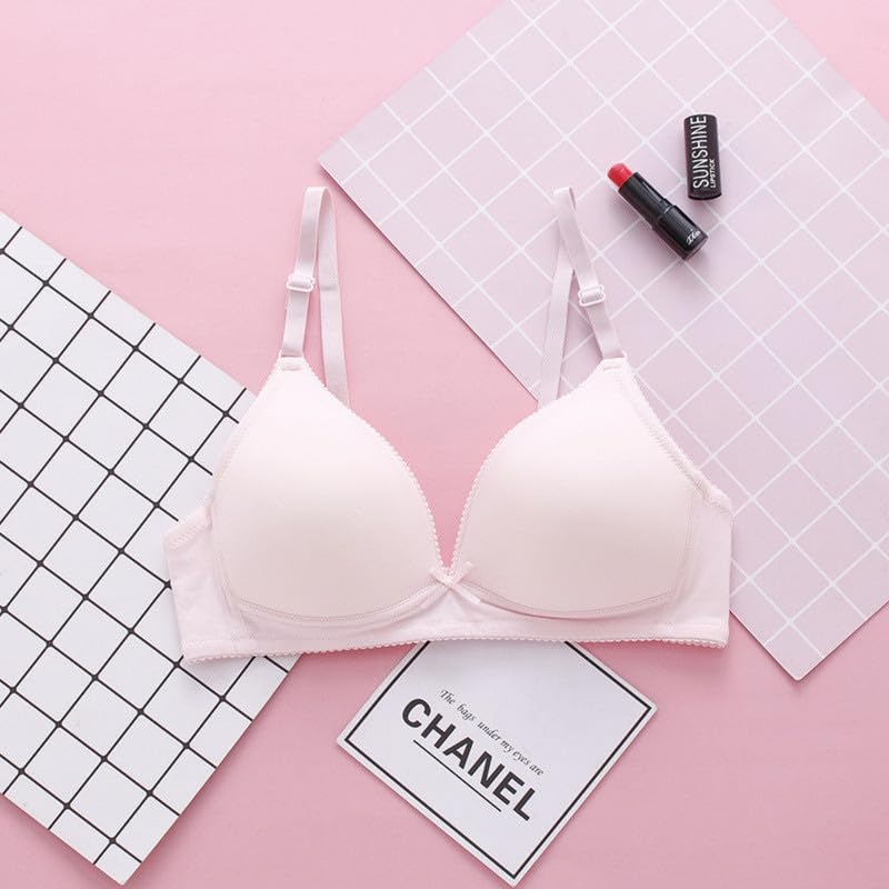 Pure Cotton No Steel Ring Push Up Bra Thin Mould Cup 3/4 Coverage, Detachable Straps for Students,34/75 (Pink)2