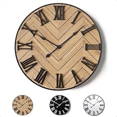 Large Wall Clock 16 " Round Silent Metal & Wood Large Clock Farmhouse Wall Clock Large 16 Inch Wall photo Large Wall Clock 16 " Round Silent Metal & Wood Large Clock Farmhouse Wall Clock Large 16 Inch Wall
