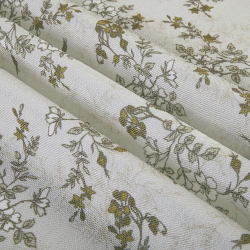 Image of TWOPAGES Pinch Pleat Floral Print Cafe Curtains, Cotton White, 34W x 30L