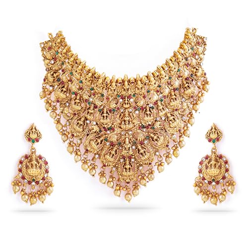 Image of Rubans Gold Plated Temple Necklace Set Traditional Statement Jewellery Gift for Women & Girls