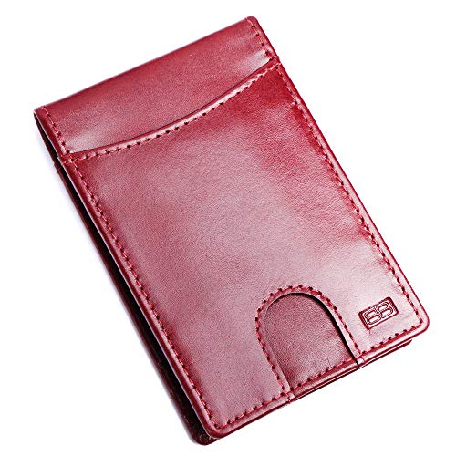 Image of Brooklyn Bridge Genuine Leather Money Clip Wallet for Men VT Blood Red - Premium Slim RFID Protected Wallet with Cash Clip & Multiple Card Slots, Stylish Front Pocket Design, Gift for Men