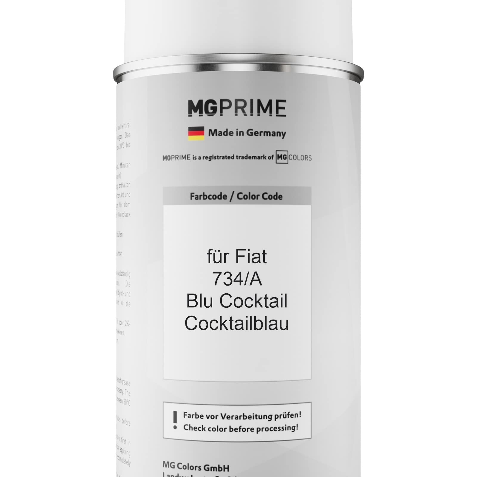 MG PRIME Vernice per auto Kit di bombolette a spruzzo per Fiat 734/A Blu Cocktail/Cocktailblau Bomboletta spray da 400ml di vernice di base vernice trasparente