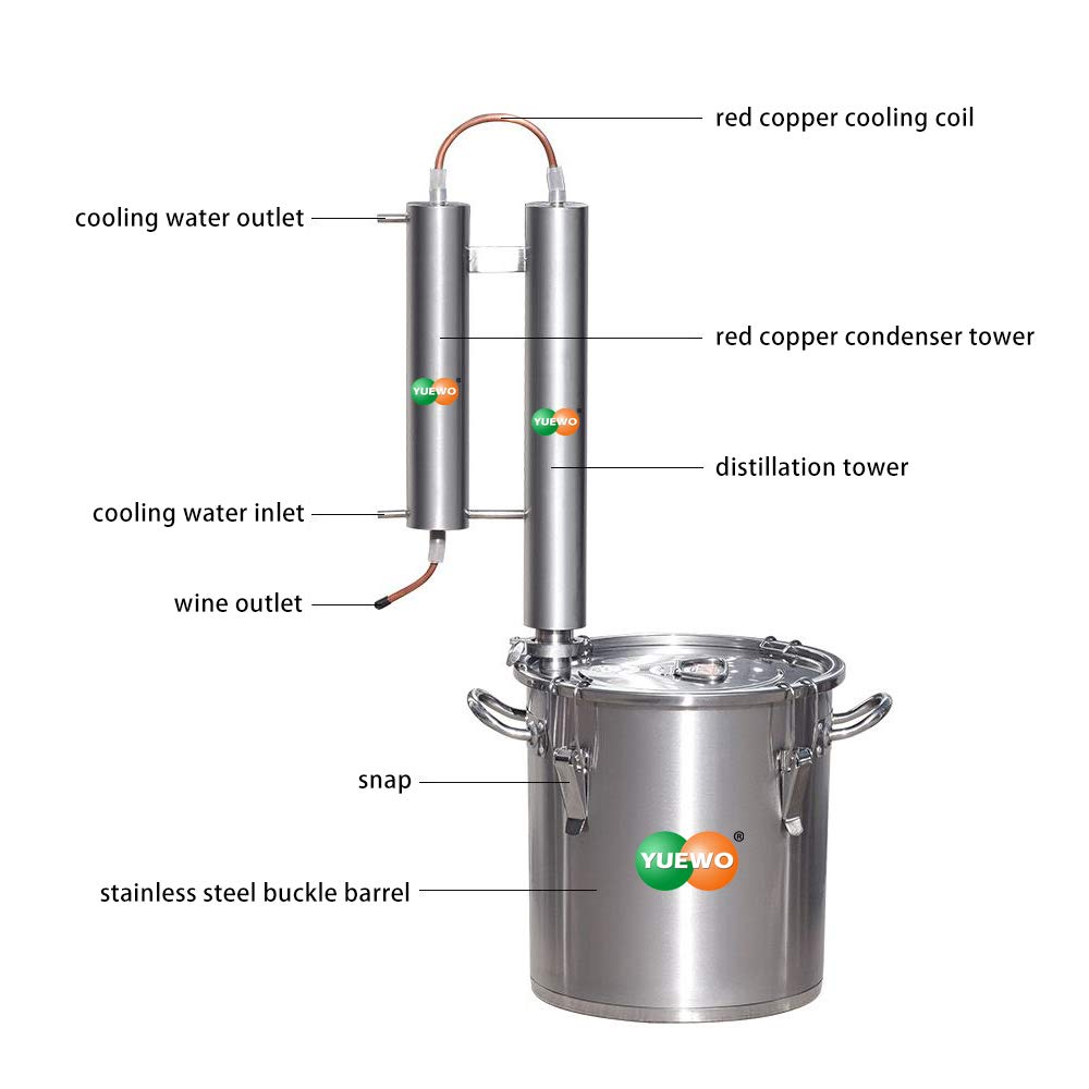YUEWO Still 50L/13Gal Red Copper Twin Towers Ethanol Vodka Copper Still Water Alcohol Distiller Home Brewing Kit (50L/13Gal)