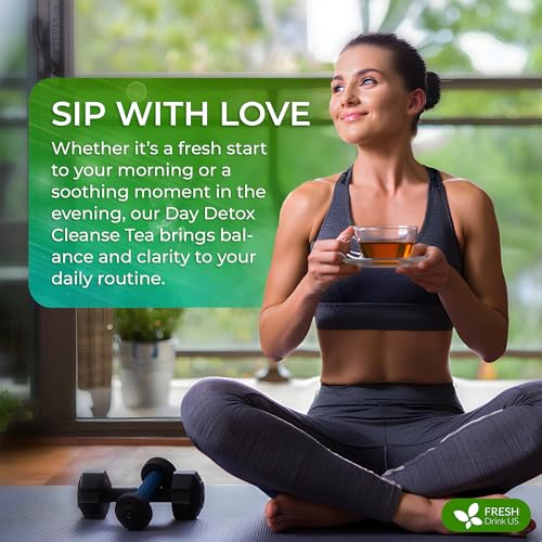 Image of FreshDrinkUS, 30 Tea Bags of Herbal Day Cleanse Tea - 30 Day Program | Refreshing Mint Blend with Dandelion, Senna & Hibiscus | Naturally Supports Wellness & Light-Feeling | Caffeine-Free Herbal Tea