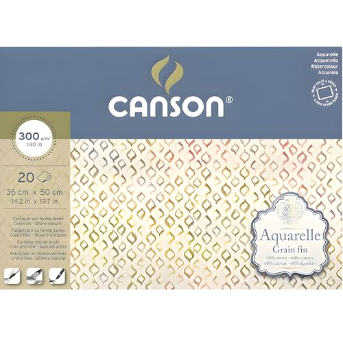 Aquarelle Canson Pad Glued All Around 36 x 50 cm 20 Sheets 300 g/m² Fine Grain