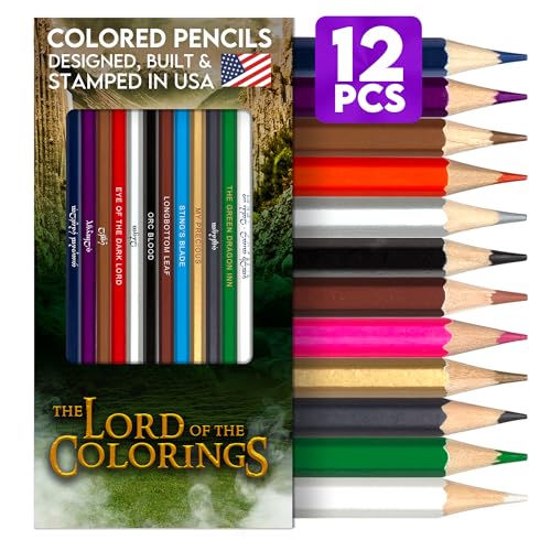 Pun Labs Lord of the Colorings 12 Count Colored Pencils - Fantasy Series Lord of the Rings-Inspired Coloring Pencils Set, Foil-Stamped Names, Great Gift for Fans, Ideal for Creative & Art Enthusiasts
