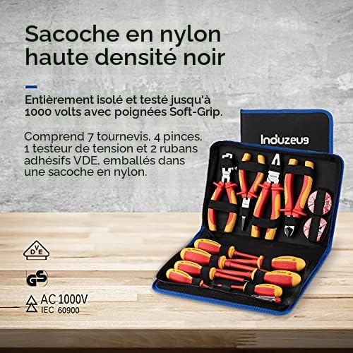 Lot de 14 outils isolés VDE avec pinces d'électricien et jeu de tournevis d'électricien, testé jusqu'à 10 000 V