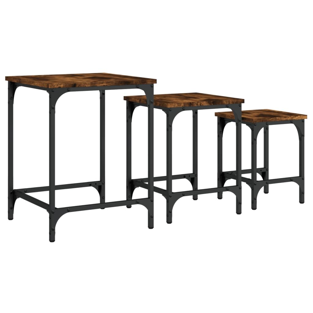 Tables Basses Gigognes en Métal et Bois d'Ingénierie Chêne Fumé