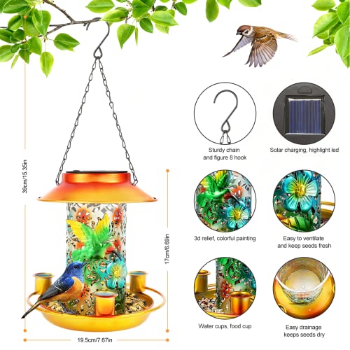 Bird Feeders For Outdoors Hanging, Alltope Hummingbird Feeder Squirrel Proof Bird Feeder With Feeding Ports Drinking Cups, Solar Bird Feeder Wild Metal Bird Feeder Garden Decor For Outdoors Hanging #TOP2