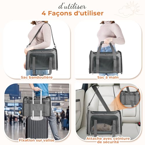 Sac de transport chat respirant et pliable avec matelas gris - 7