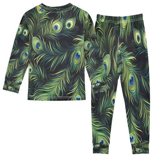 Pajama Sets Long Sleeve Watercolor Peacock Feathers Soft Comfy Sleepwear 2 Piece PJS 3-8T3