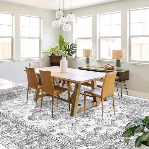 Pauwer Boho Washable Area Rug 8x10 Large Soft Living Room Bedroom Floor Carpet Mat Indoor Farmhouse Vintage Non Slip Accent Throw Rugs for Entryway Kitchen Dorm Dining Room