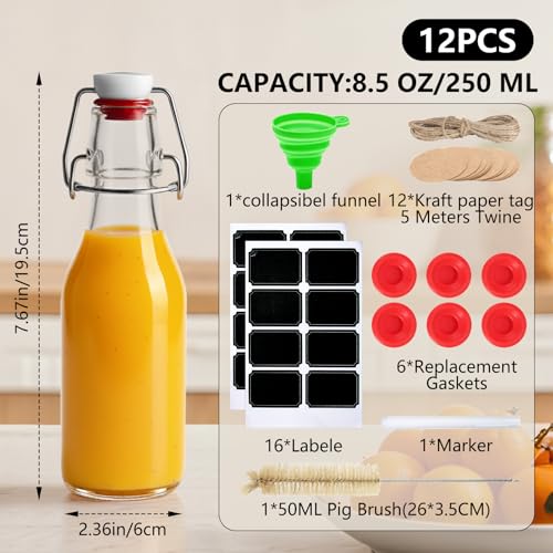 Ruckae 12 Pack 8.5oz Swing Top Glass Bottles with Lids Kombucha Coquito Flip Top Glass Bottle for Syrup Vanilla Extract Brew Beer Kefir Air Tight Bottles for Gift (8.5 oz 12 pack) - Image 4
