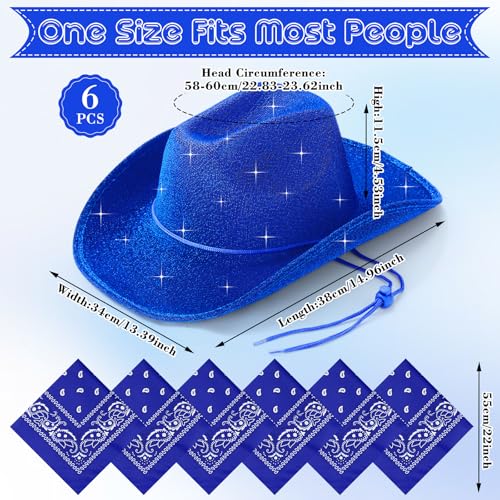 Image of Coume 12 Pcs Sparkly Adults Cowboy Hat and Bandanas Women Men Western Glitter Cowgirl Party Hats with Adjustable Drawstring
