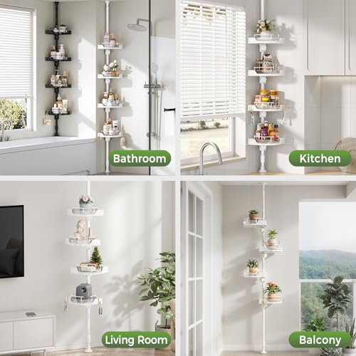 CVGETME Coner Shower Caddy Tension Pole with 4 Lazy Susan Bathroom Corner Organizer 360° Rotating 35-128 Inch No Drilling Floor Standing Shelves Adjustable Shower Rack for Bathroom(White) by CVGETME - Used condition - Image 7
