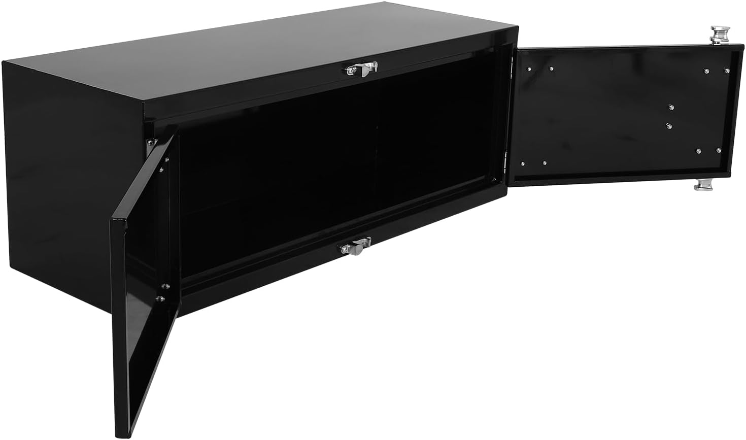 Aluminum Underbody Truck Tool Box With Cam Lock, Double Barn Door Storage Organizer For Flatbed Truck Bed, Black (48"×18"×18")