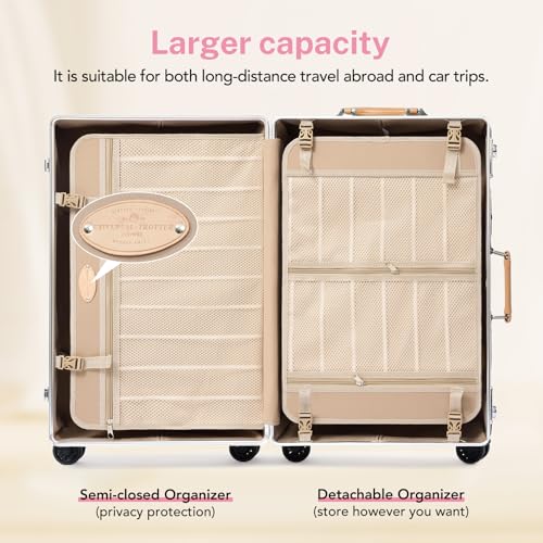 Image of Vintage PU Leather Luggage Set, Retro Trunk Suitcase with Wide Aluminum Frame, TSA Key Locks and Smooth 360 Spinner Wheels (Blush Pink,12 inch+20 inch+26 inch)