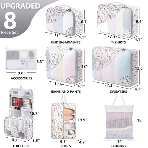 Image of OlarHike 8 Set Packing Cubes for Travel,Gifts for Women Mom,Anti-Tearing Suitcase Organizer,with Over 1000 pcs Mesh Holes,Vacation Essentials & Accessories for Cruise Ship