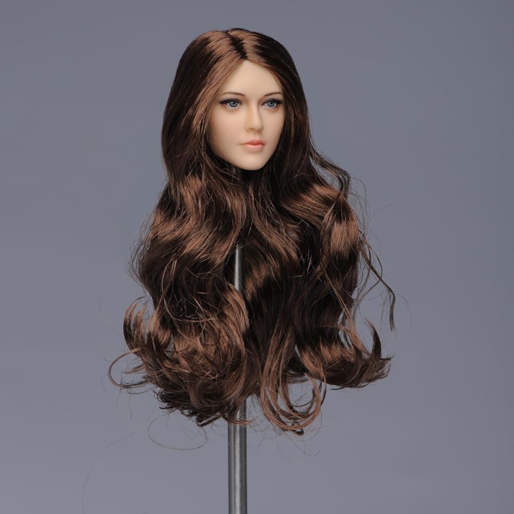 1/6 Scale Female Head Sculpt,European Girl Suntan Skin Planted Hair Head Carved for 12inch PH TBL JO Action Figure Body Collection (Blue Eyes and Brown Hair)
