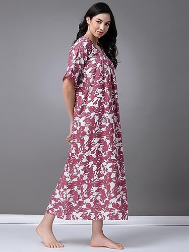 Image of OOMPH! Cotton Blend Nighty for Women's | Night Gown | Nighty | Nightdress | Maxi Dress | Sleepwear | Gown for Women | Nighties | Sleepwear