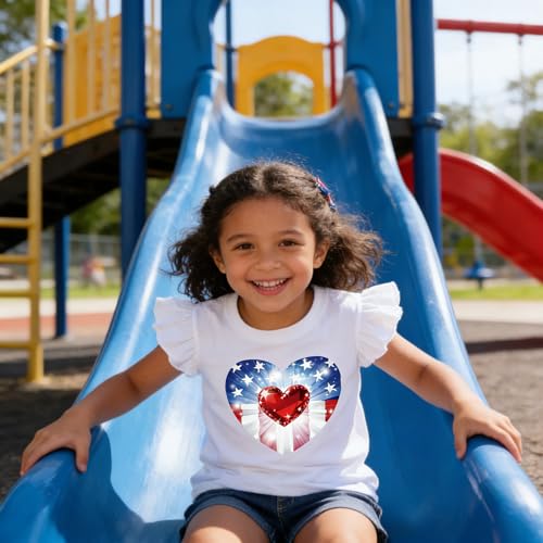 Image of Tkria July 4th Tank Top Girl Toddler 4th of July Shirt Baby Girl American Flag Shirt USA Ruffle Tee Girl Patriotic Outfit