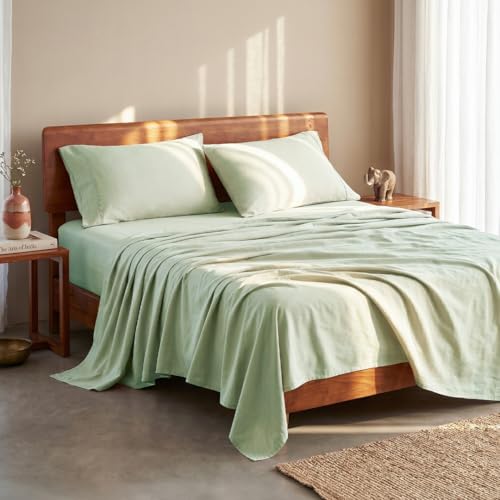 Image of LANE LINEN 100% Organic Cotton Bedsheet Set for Super King Bed - Oeko-TEX Certified, Breathable - Soft & Comfortable, Machine Washable, Includes 1 Flat Sheet with 2 Pillow Covers - Mineral