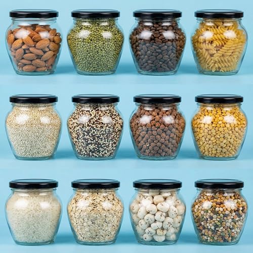 Image of Glass Jar Container Set 350ml Airtight Glass Jars for Storage Glass Jars for Kitchen Glass Storage Jar Glass Spice Jar Containers Clear Glass Jar for Pickle Tea Pack of 6