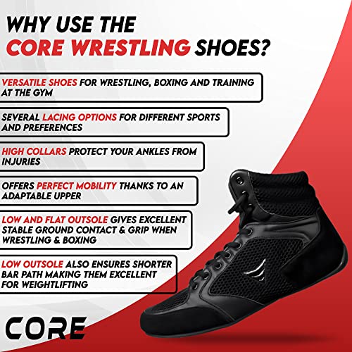 Core Wrestling Shoes Mat Ace - Lightweight Martial Arts Boxing Shoes - Weightlifting Shoes For Deadlift - For Men And Women Black #TOP4