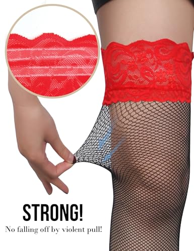 Liguero sexy para mujer con 6 clips y medias rejilla de encaje negro 3XL-5XL 2