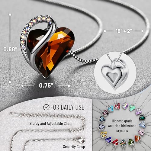 Image of Leafael Gift Necklaces for Women, Infinity Love Birthstone Heart Crystal Pendant, Birthday Anniversary Jewelry for Wife, Mom, and Her, Silver Plated, 18 inch + 2 inch Adjustable Chain