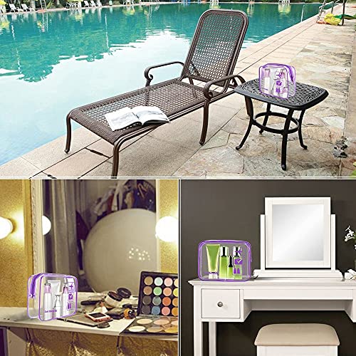 Image of 2pcs /pack Lermende Clear Toiletry Bag TSA Approved Travel Carry On Airport Airline Compliant Bag Quart Sized 3-1-1 Kit Luggage Pouch (Purple)