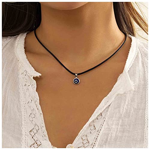 Yheakne Boho Collar De Cuero Ojo Gargantilla Collar De Cuero Negro Azul Mal De Ojo Colgante Collar De La Suerte De La Cadena De Joyería Para Las Mujeres Y Las Niñas De Protección Amuleto Regalos
