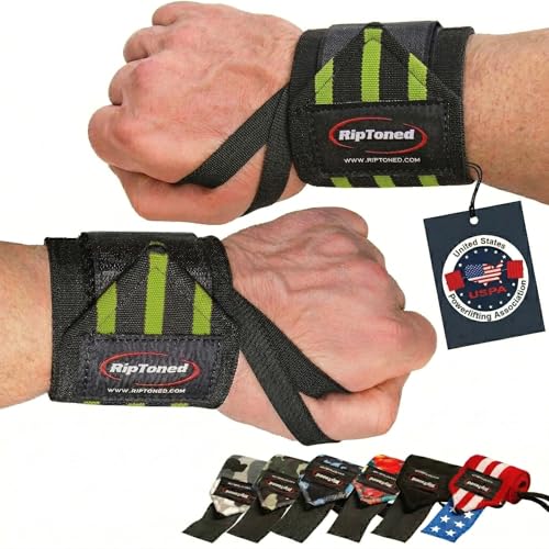 Rip Toned Wrist Wraps for Weightlifting â€“ USPA & USAPL Approved 18" Wrist Straps for Powerlifting â€“ Adjustable, Durable Gym Wraps with Thumb Loop â€“ Maximum Support for Men & Women â€“ Green Stiff