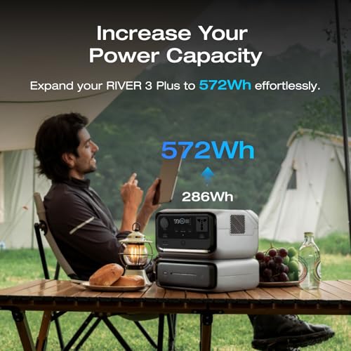 Image of EF EcoFlow Portable Power Station RIVER 3 Max, R3P with EB300 Extra Battery - 572Wh LiFePO4 Battery, 1200W Output, <10 ms UPS, <30 dB Quiet, Wireless Connection, Solar Generator for Camping & RV