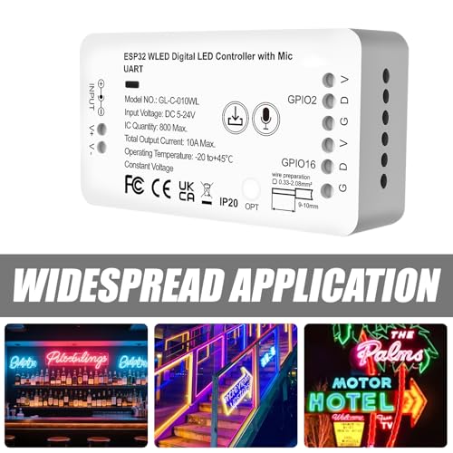 WLED Controlador ESP32 con micrófono – Digital LED Strip Controller para tiras LED direccionables RGB/RGBW (WS2812B, WS2811, SK6812) – 5-24 V CC, control de luz DIY con más de 100 efectos - imagen 8