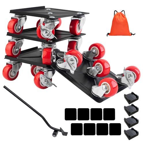 ZAOZAOLLND Furniture Movers with Wheels & Lifter Set, 360° Rotation Wheels Dolly, 600 Kg Capacity, for Moving Heavy Furniture, Refrigerator, Sofa, Cabinet,Comes with Storage Bag (Red Set(13.5cm)