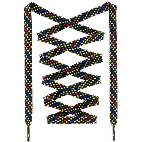 Image of Flat Shoelaces Multicolor Twill Point Thick Shoe Lace Shoestring 2 Pair