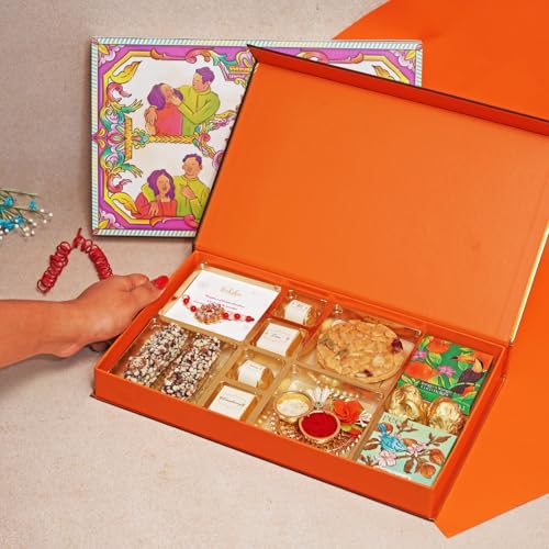 Image of Velvet Fine Chocolates Rakhi Rituals Sweet Box | Handmade Chocolates for Rakshabandhan | Assorted Chocolates & Evil Eye Rakhi Combo | Perfect Sibling Bonding Gift | Pack of 1