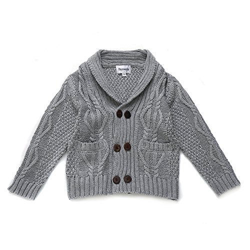 DOYOMODA Spring Baby Boys Cable Knit Cardigan Shawl Collar Sweater (6M, GREY)