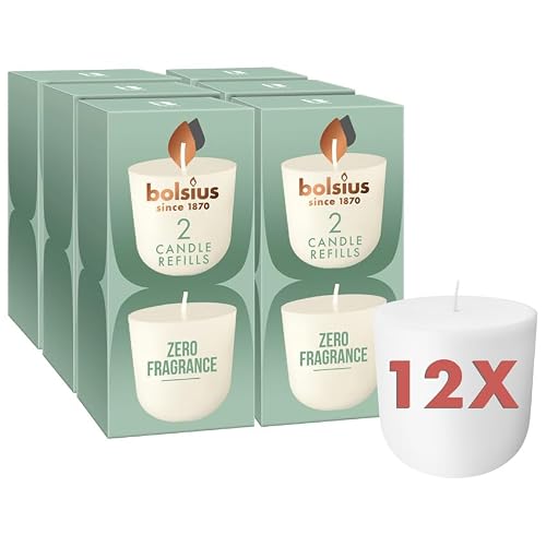Bolsius - CleanLight - Refill - Fragrance Free - Refillable Candle - Pack of 12 - Refills Only - Contains Natural Plant Wax - No Palm Oil