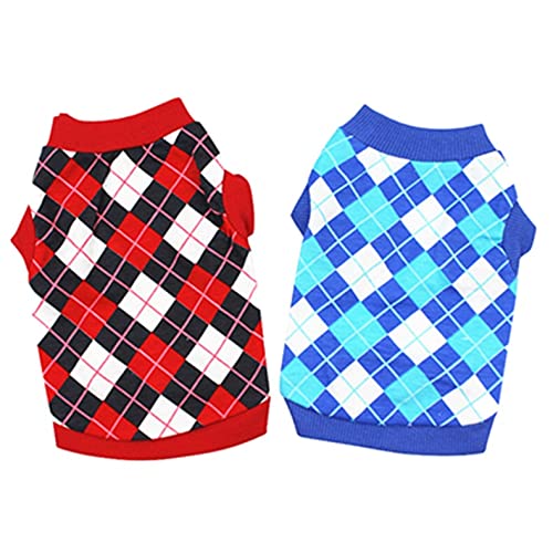 KUTKUT Pack of 2 Dog Puppy Sleeveless Shirt, Breathable Cotton Argyle Pattern Tank Top, Summer Clothes for Cats and Small Dogs Shihtzu, Poodle, Bichon etc (Size: L, Chest: 45cm, Length 35cm) (B09QKVSN8P) Amazon Price History, Amazon Price Tracker