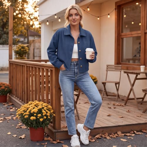 Gumipy Womens Corduroy Jacket Button Up Cropped Long Sleeve Fall Cardigans - image 5
