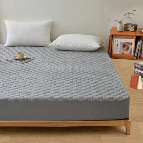 Recopilación de Protectores de colchón - solo los mejores. 44 NANWEI Protector de colchón Impermeable, Diseño Minimalista Moderno a Cuadros, Cobertor para colchón Acolchado Hipoalergénico y Ultrasuave (Gris, Queen)