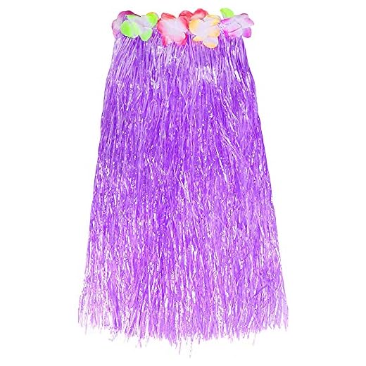 LÅNG HAWAIIAN HULA KJOL 80 cm MED BLOMMOR LUAU FANCY KLÄNNING FÖR STRANDIG PARTY OUTFIT - 1 KJOL (lila kjol)
