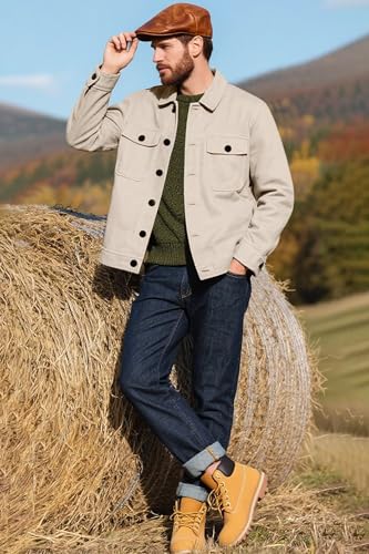 Image of SANGTREE Men's Trucker Jacket Lightweight Jacket Cotton Casual Outerwear With Pockets